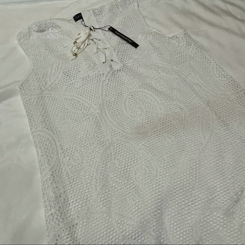 Club Z NWT XL Hooded White Crocheted Look Cover-Up Dress